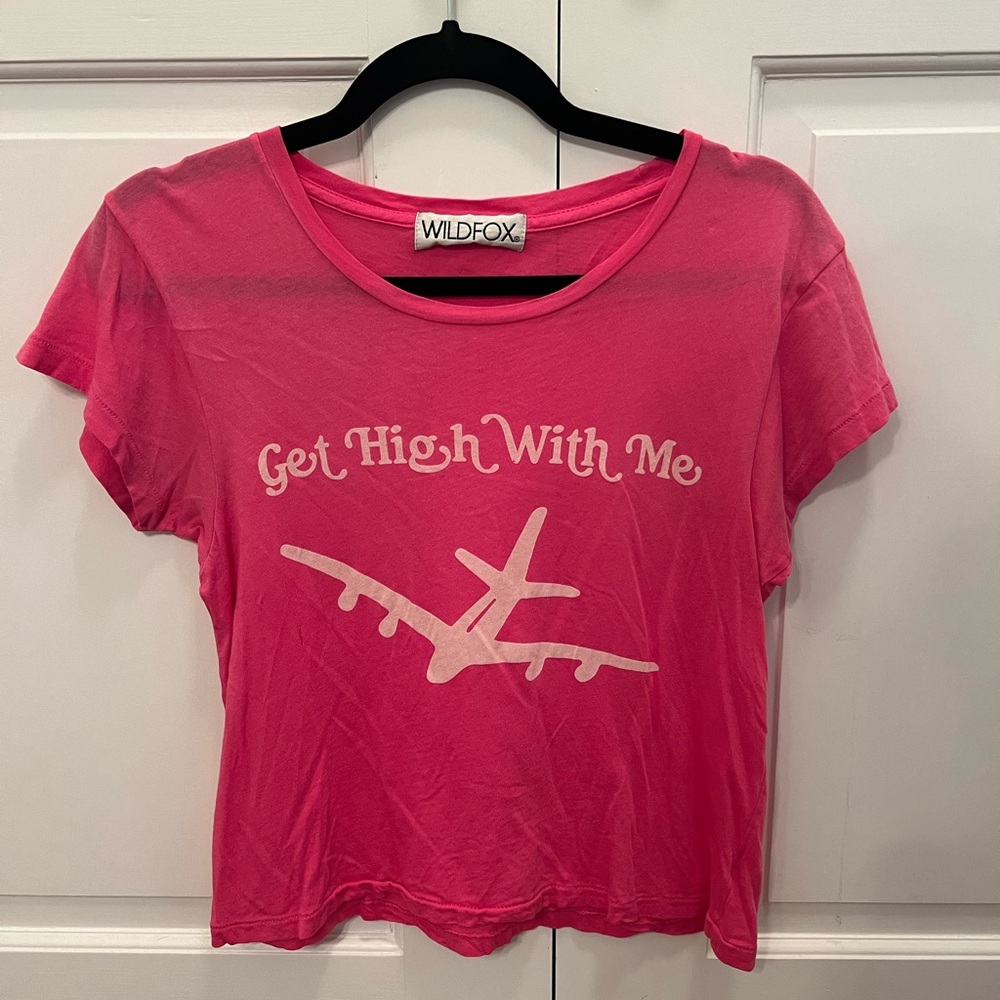 Wildfox cropped pink t-shirt
